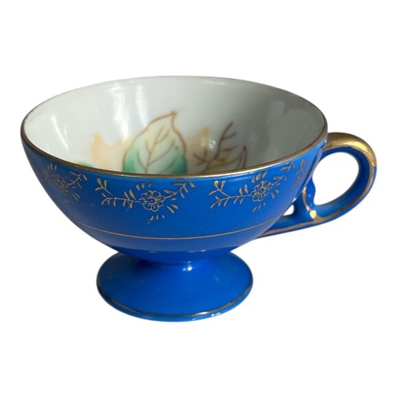 Vintage Royal Sealy Japan Pedestal Teacup Blue Footed Cup Hand Painted Gold Trim - Picture 1 of 6